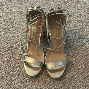 Lulu's Metallic Gold Strappy Heels
